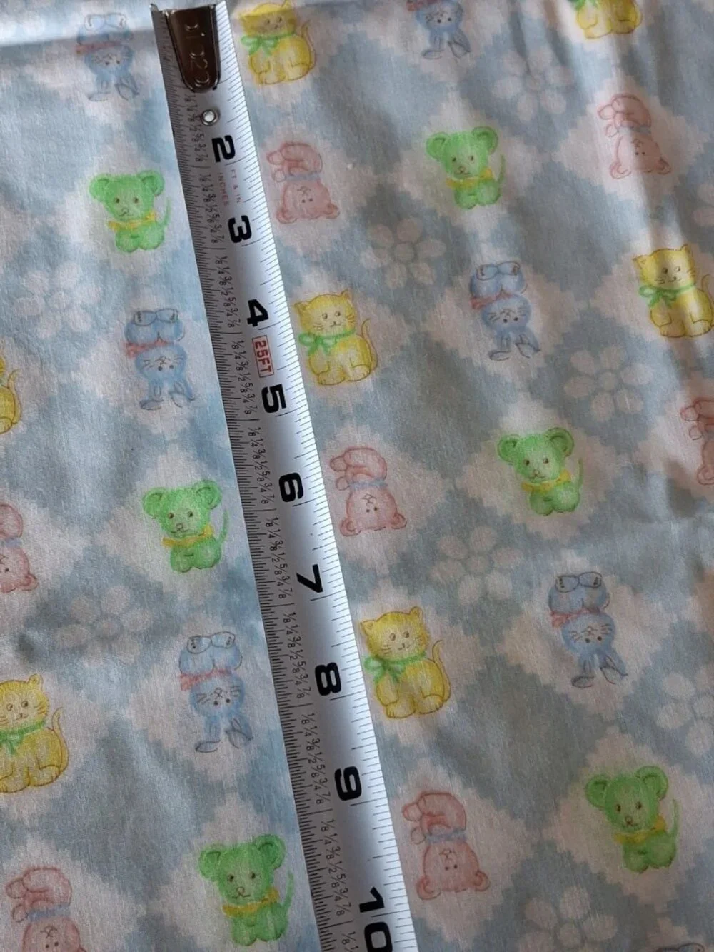Vintage Blue Checkered Square Baby Animals, Kitschy, Cotton fabric-1.5 yd x44